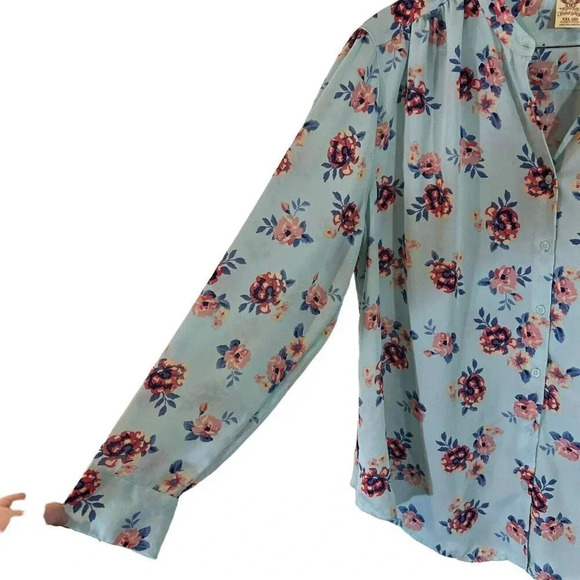 Faded Glory Turqiouse Button Up Floral Blouse Plus XXL Lightweight Multicolor - Picture 6 of 9